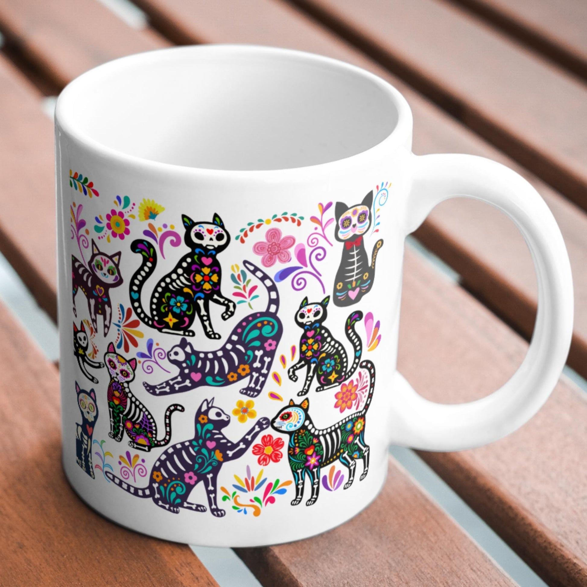 Gothic Cat Mug, Sugar Skull, Cinco De Mayo Cats, Great Gift for Goths, Emo, Multi Mug Colour Options