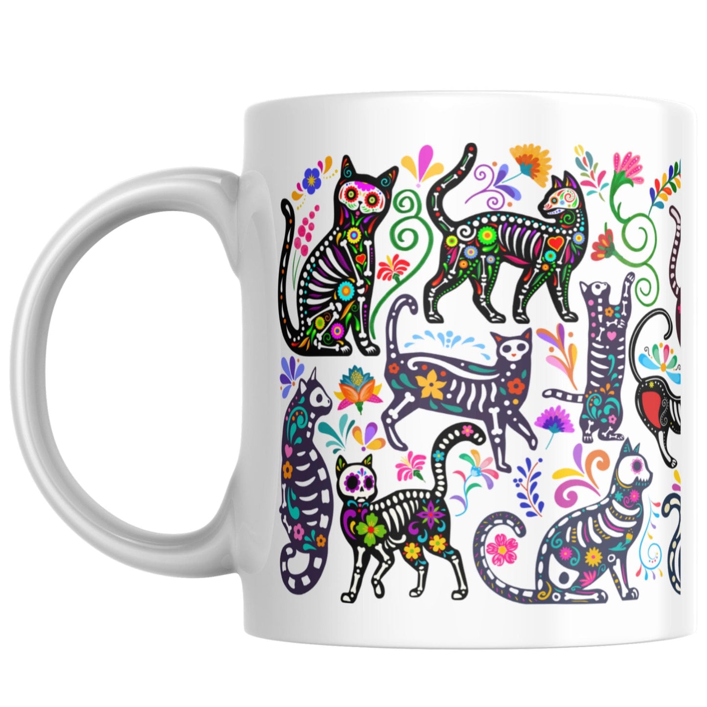 Gothic Cat Mug, Sugar Skull, Cinco De Mayo Cats, Great Gift for Goths, Emo, Multi Mug Colour Options