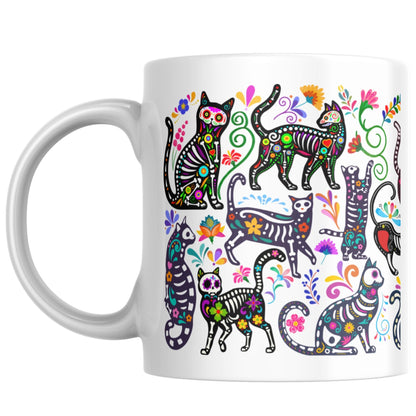 Gothic Cat Mug, Sugar Skull, Cinco De Mayo Cats, Great Gift for Goths, Emo, Multi Mug Colour Options