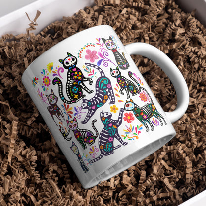 Gothic Cat Mug, Sugar Skull, Cinco De Mayo Cats, Great Gift for Goths, Emo, Multi Mug Colour Options