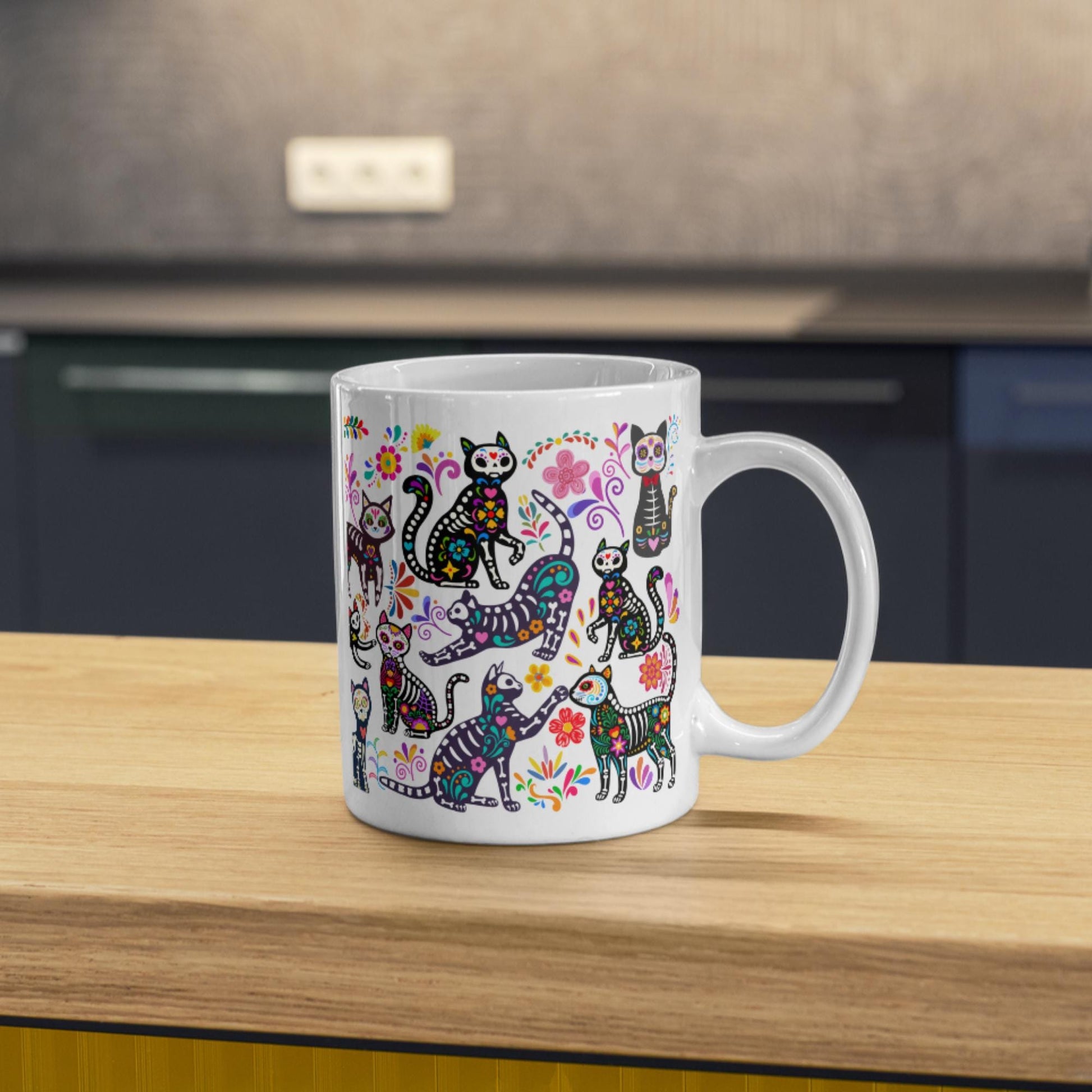 Gothic Cat Mug, Sugar Skull, Cinco De Mayo Cats, Great Gift for Goths, Emo, Multi Mug Colour Options