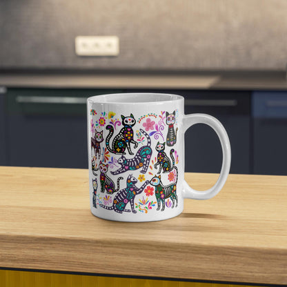Gothic Cat Mug, Sugar Skull, Cinco De Mayo Cats, Great Gift for Goths, Emo, Multi Mug Colour Options