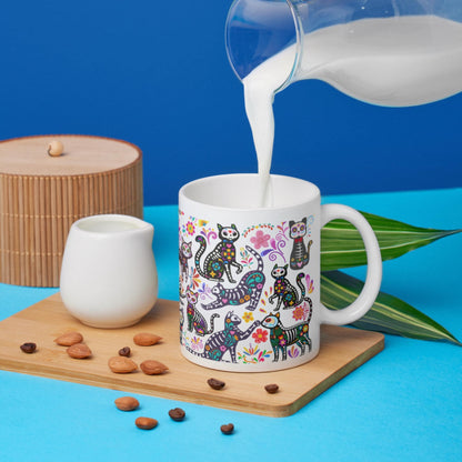 Gothic Cat Mug, Sugar Skull, Cinco De Mayo Cats, Great Gift for Goths, Emo, Multi Mug Colour Options