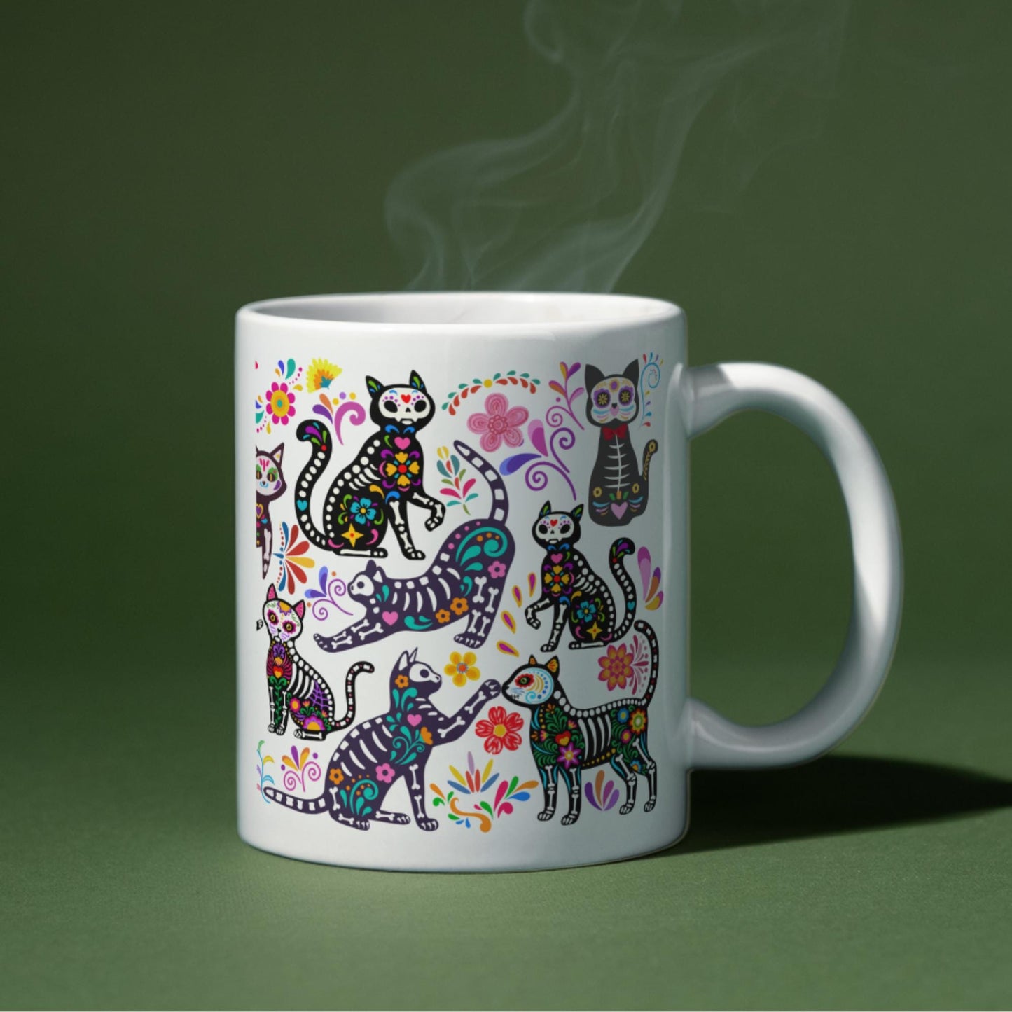 Gothic Cat Mug, Sugar Skull, Cinco De Mayo Cats, Great Gift for Goths, Emo, Multi Mug Colour Options