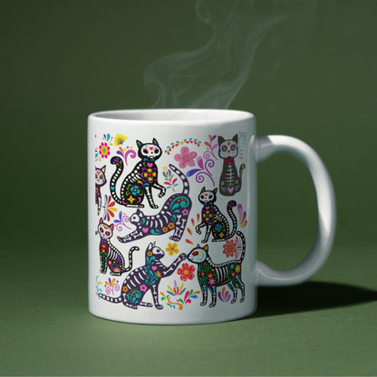 Gothic Cat Mug, Sugar Skull, Cinco De Mayo Cats, Great Gift for Goths, Emo, Multi Mug Colour Options