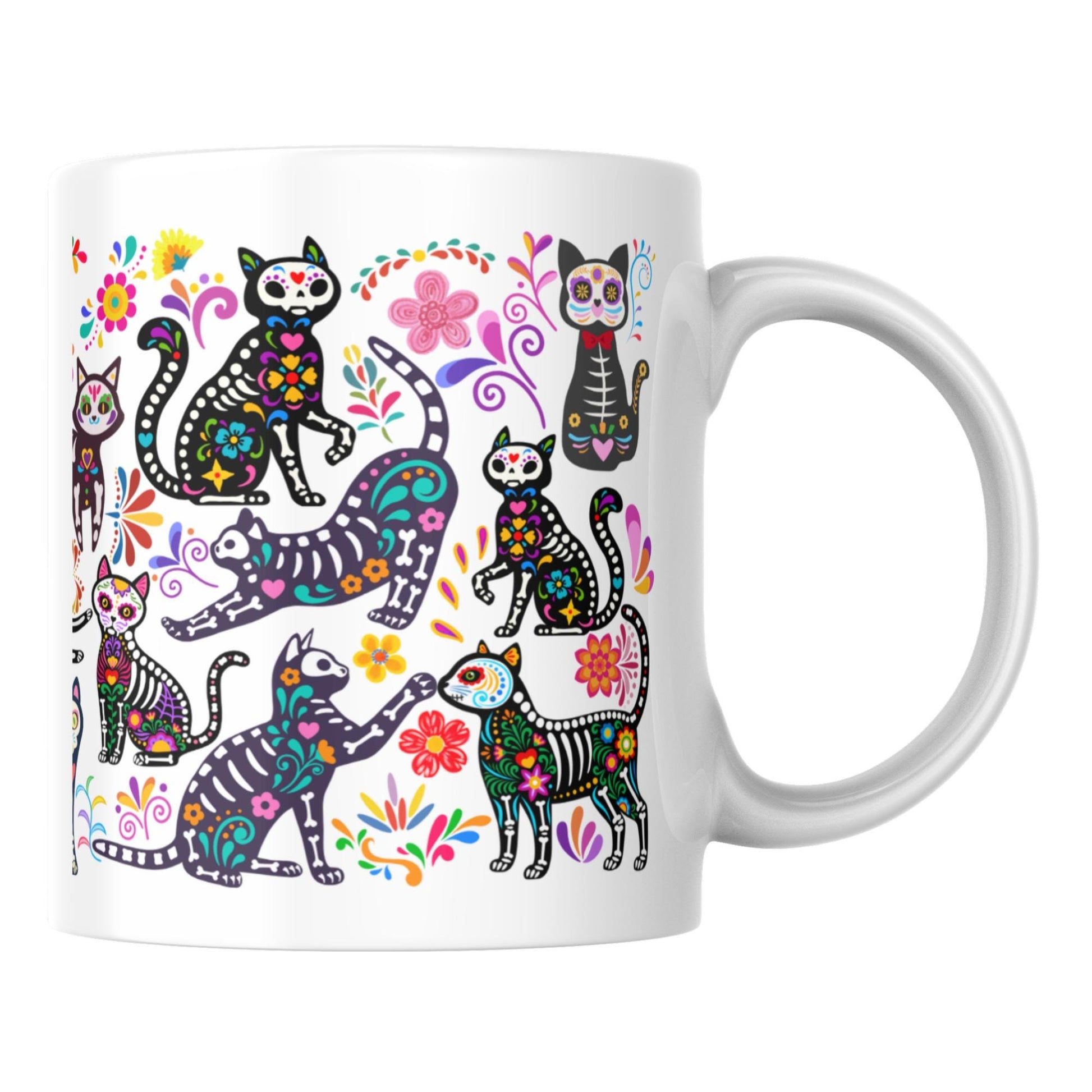 Gothic Cat Mug, Sugar Skull, Cinco De Mayo Cats, Great Gift for Goths, Emo, Multi Mug Colour Options
