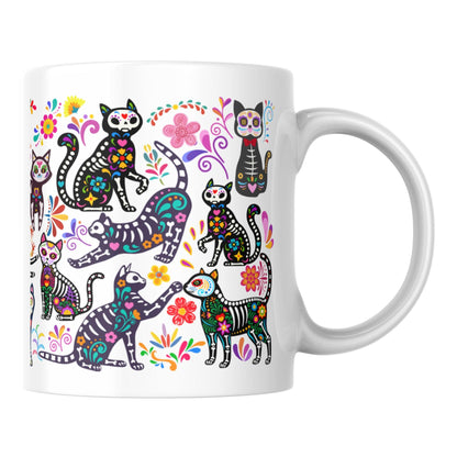 Gothic Cat Mug, Sugar Skull, Cinco De Mayo Cats, Great Gift for Goths, Emo, Multi Mug Colour Options