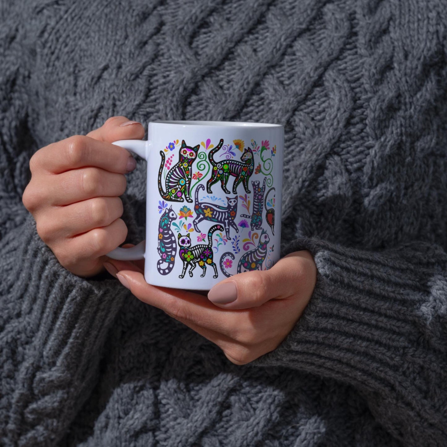 Gothic Cat Mug, Sugar Skull, Cinco De Mayo Cats, Great Gift for Goths, Emo, Multi Mug Colour Options