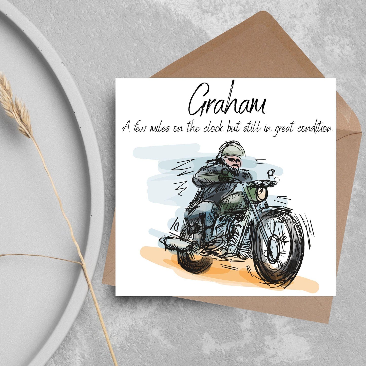 Personalised Motorbike Birthday Card, Biker Card, Funny Card, Birthday Card, Classic Motorcycle, Custom Name Card