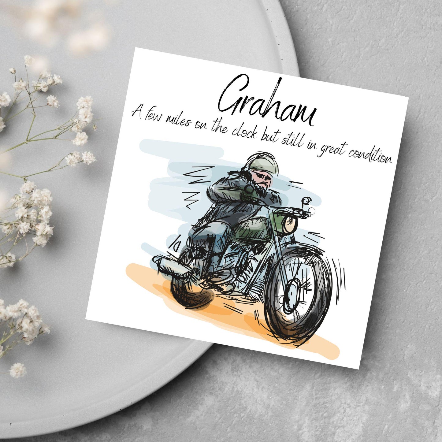 Personalised Motorbike Birthday Card, Biker Card, Funny Card, Birthday Card, Classic Motorcycle, Custom Name Card