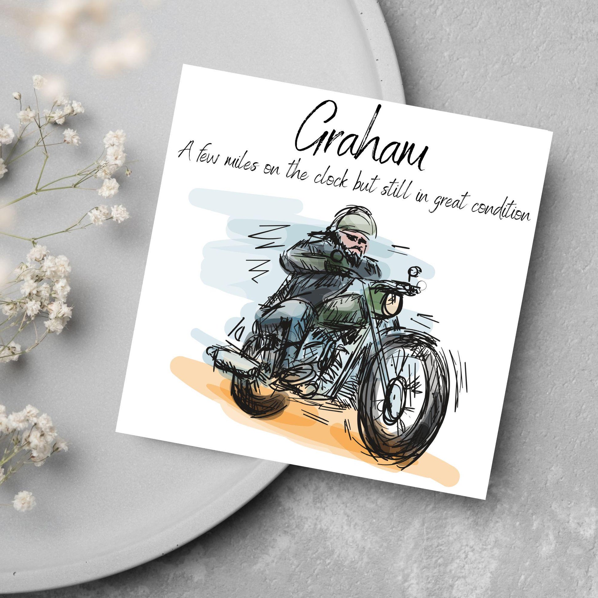 Personalised Motorbike Birthday Card, Biker Card, Funny Card, Birthday Card, Classic Motorcycle, Custom Name Card