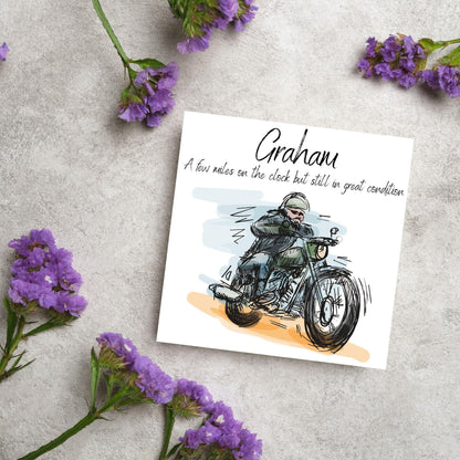 Personalised Motorbike Birthday Card, Biker Card, Funny Card, Birthday Card, Classic Motorcycle, Custom Name Card