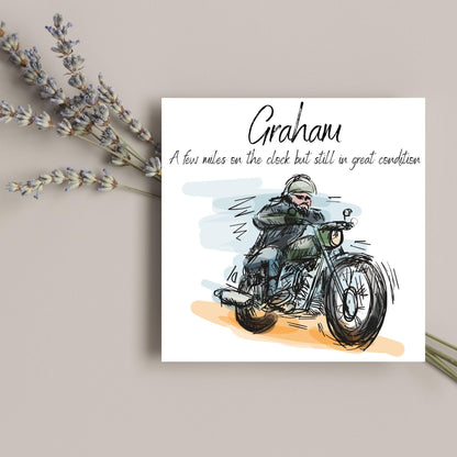 Personalised Motorbike Birthday Card, Biker Card, Funny Card, Birthday Card, Classic Motorcycle, Custom Name Card
