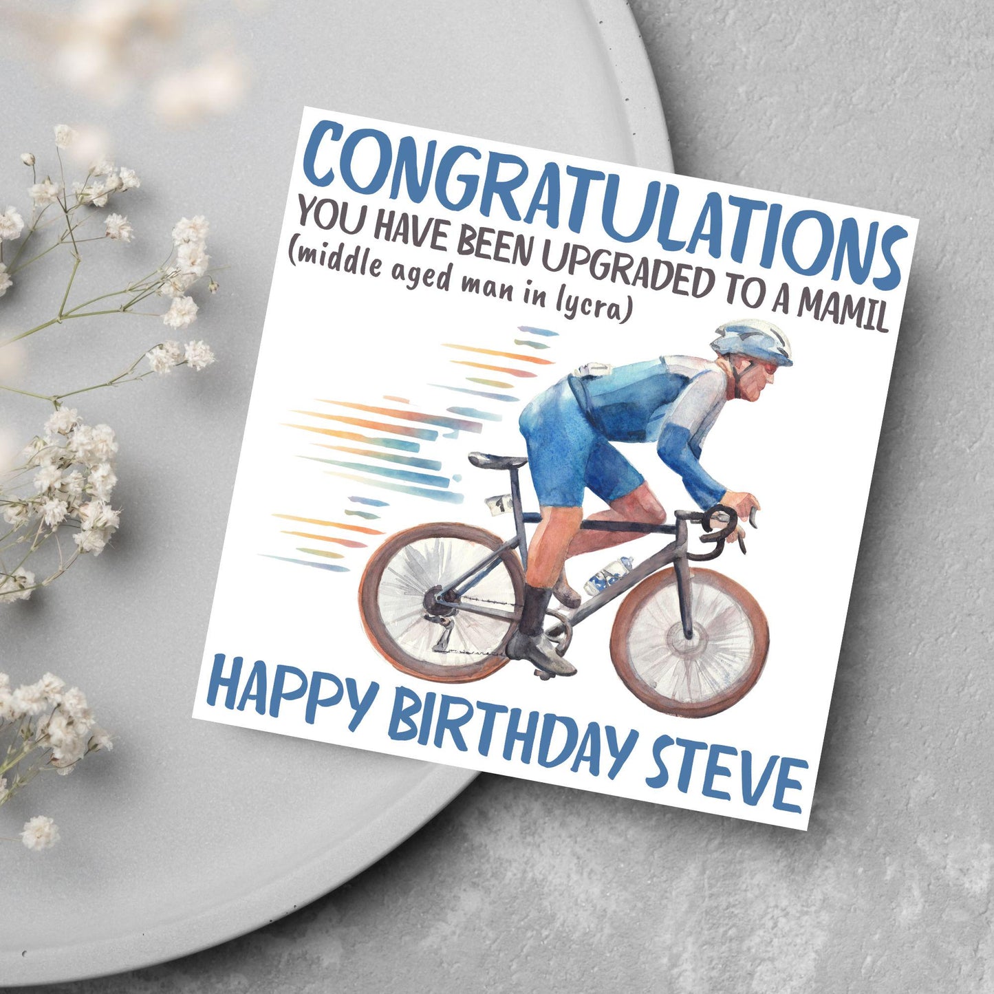 Personalised Cycling Birthday Card, MAMIL, Middle Aged Man, Custom Name Card for Dad, For Uncle, For Cyclist