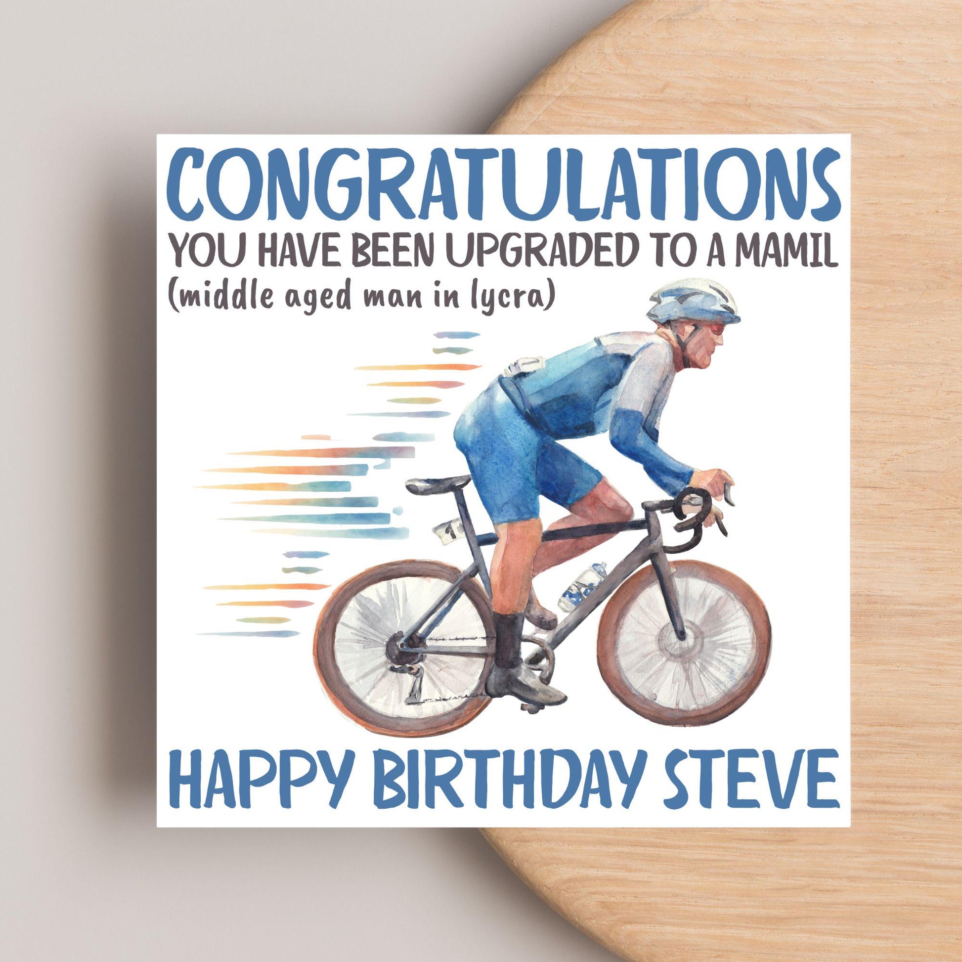 Personalised Cycling Birthday Card, MAMIL, Middle Aged Man, Custom Name Card for Dad, For Uncle, For Cyclist