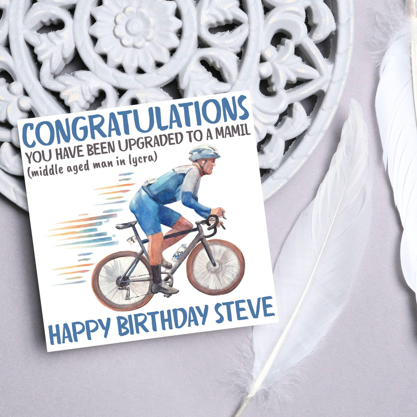 Personalised Cycling Birthday Card, MAMIL, Middle Aged Man, Custom Name Card for Dad, For Uncle, For Cyclist