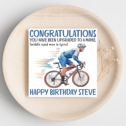 Personalised Cycling Birthday Card, MAMIL, Middle Aged Man, Custom Name Card for Dad, For Uncle, For Cyclist