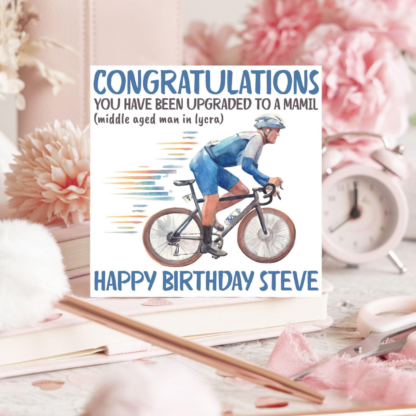 Personalised Cycling Birthday Card, MAMIL, Middle Aged Man, Custom Name Card for Dad, For Uncle, For Cyclist