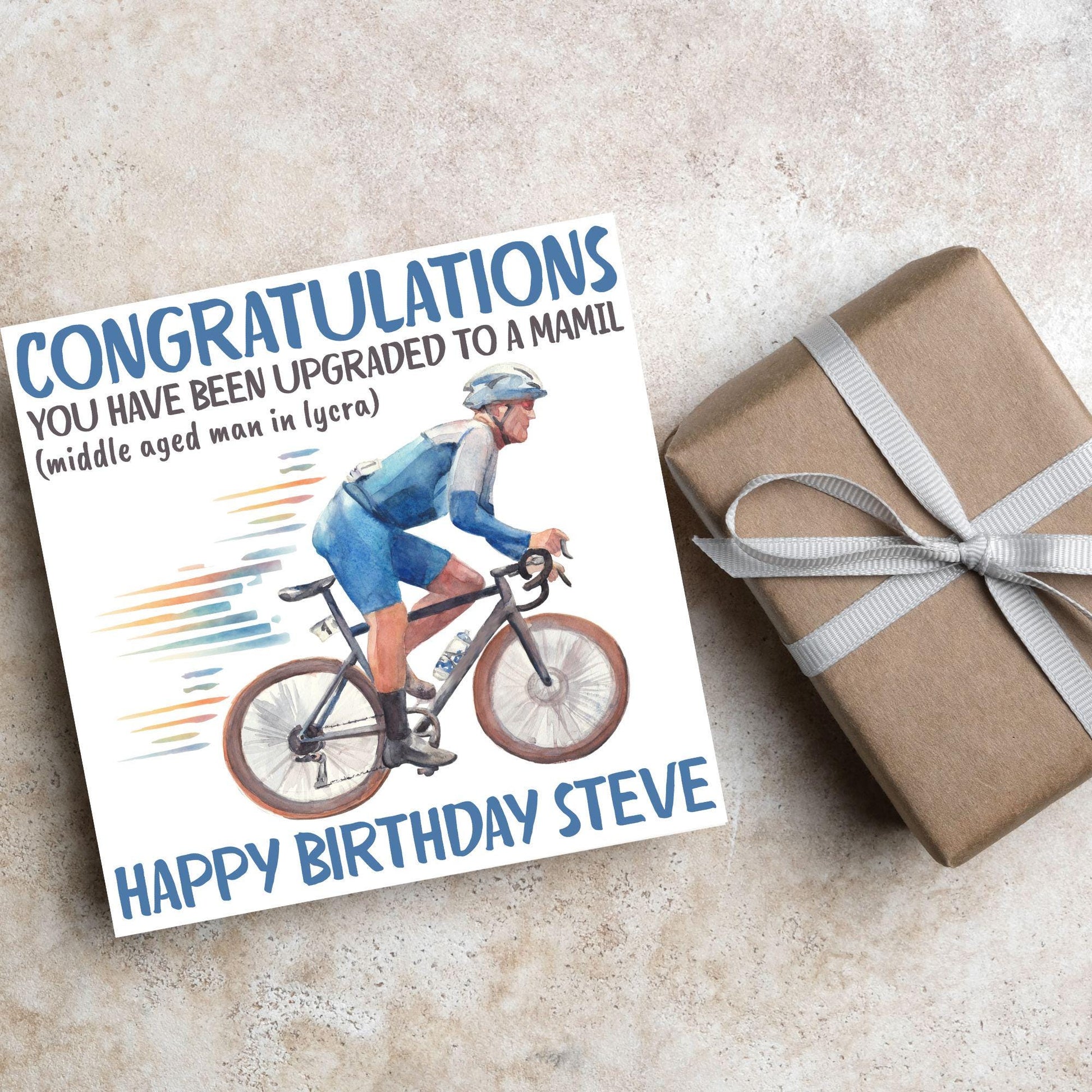 Personalised Cycling Birthday Card, MAMIL, Middle Aged Man, Custom Name Card for Dad, For Uncle, For Cyclist