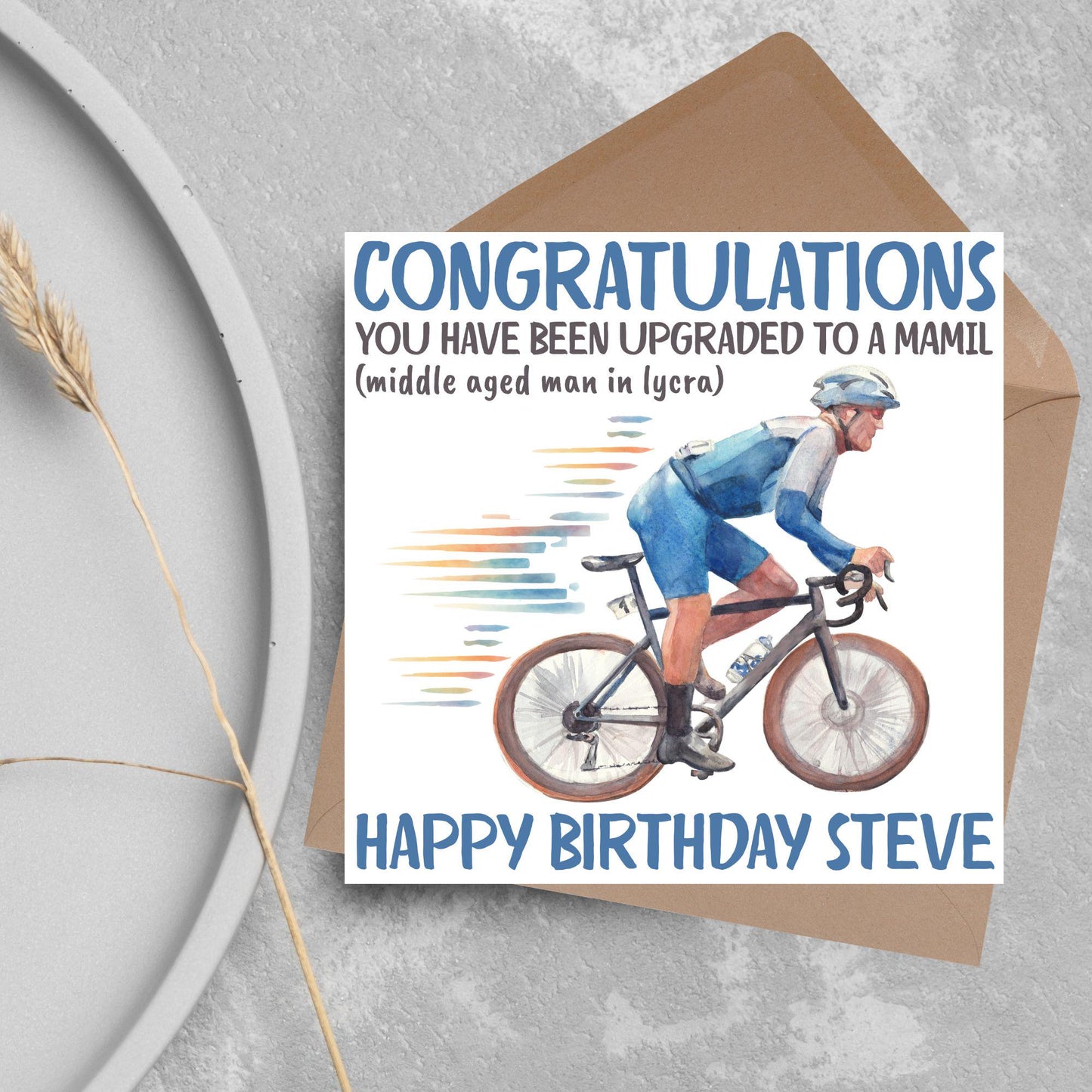 Personalised Cycling Birthday Card, MAMIL, Middle Aged Man, Custom Name Card for Dad, For Uncle, For Cyclist