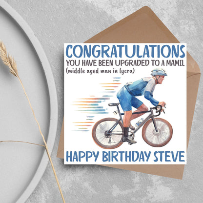 Personalised Cycling Birthday Card, MAMIL, Middle Aged Man, Custom Name Card for Dad, For Uncle, For Cyclist