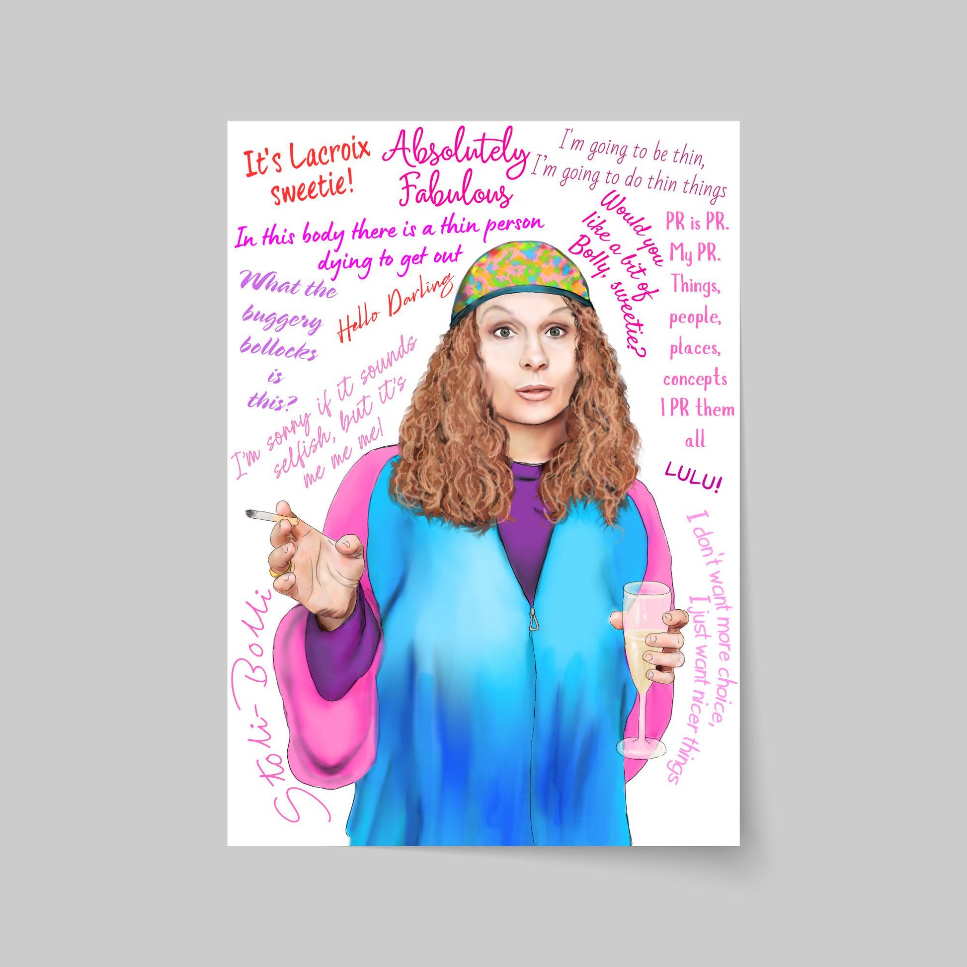 Ab Fab Eddie Quotes Poster, Absolutely Fabulous Art Print, Designer Wall Art, A4 High Quality Print