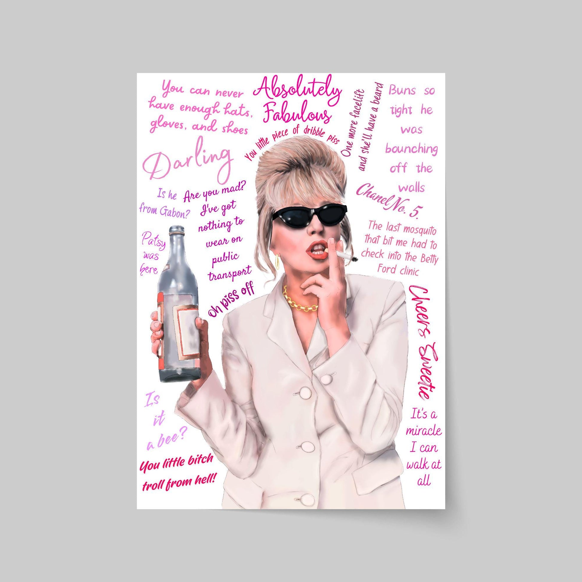 Ab Fab Patsy Quotes Poster, Absolutely Fabulous Art Print, Designer Wall Art, A4 High Quality Print