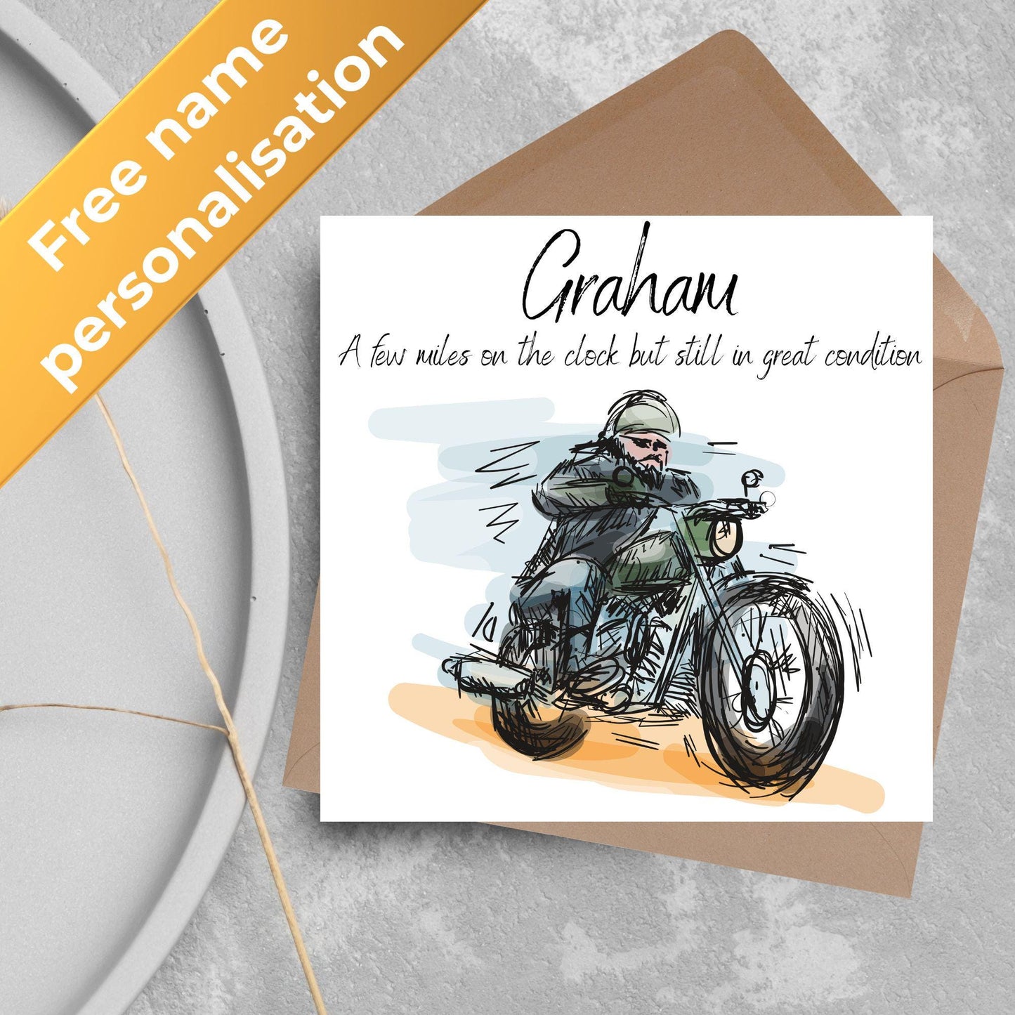 Personalised Motorbike Birthday Card, Biker Card, Funny Card, Birthday Card, Classic Motorcycle, Custom Name Card