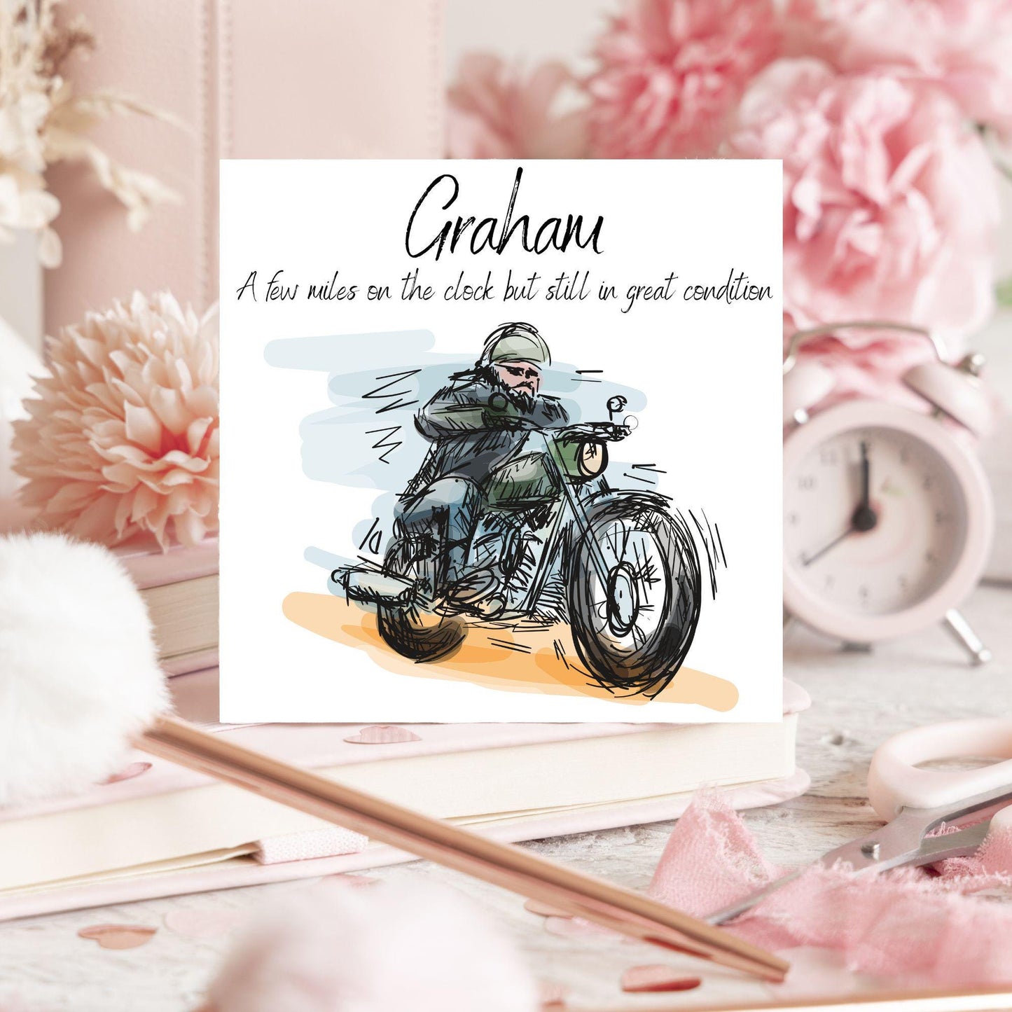 Personalised Motorbike Birthday Card, Biker Card, Funny Card, Birthday Card, Classic Motorcycle, Custom Name Card