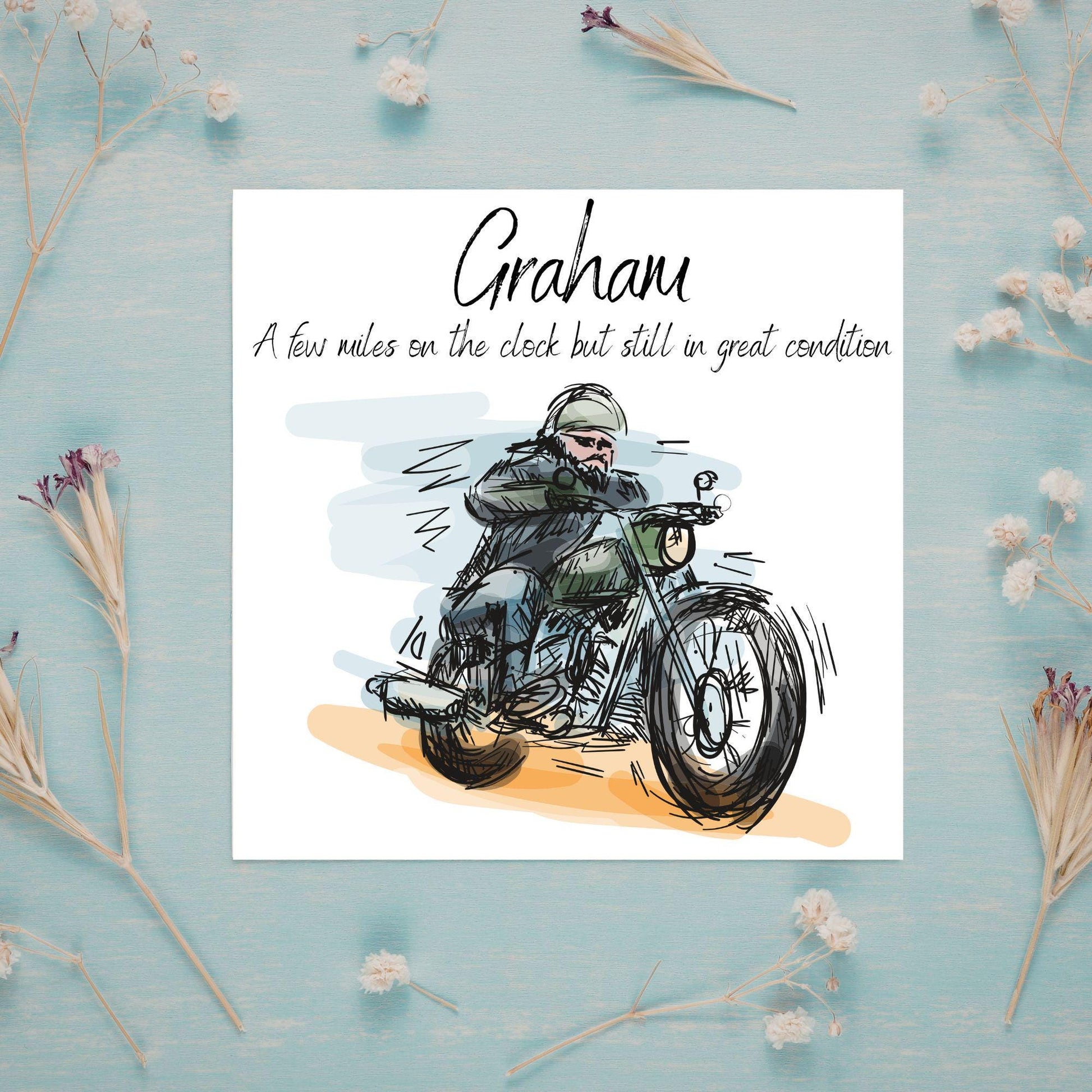 Personalised Motorbike Birthday Card, Biker Card, Funny Card, Birthday Card, Classic Motorcycle, Custom Name Card