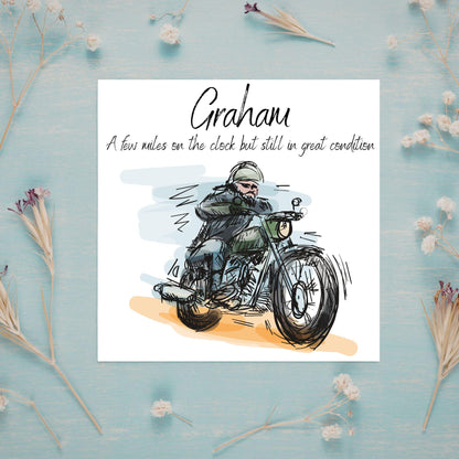 Personalised Motorbike Birthday Card, Biker Card, Funny Card, Birthday Card, Classic Motorcycle, Custom Name Card
