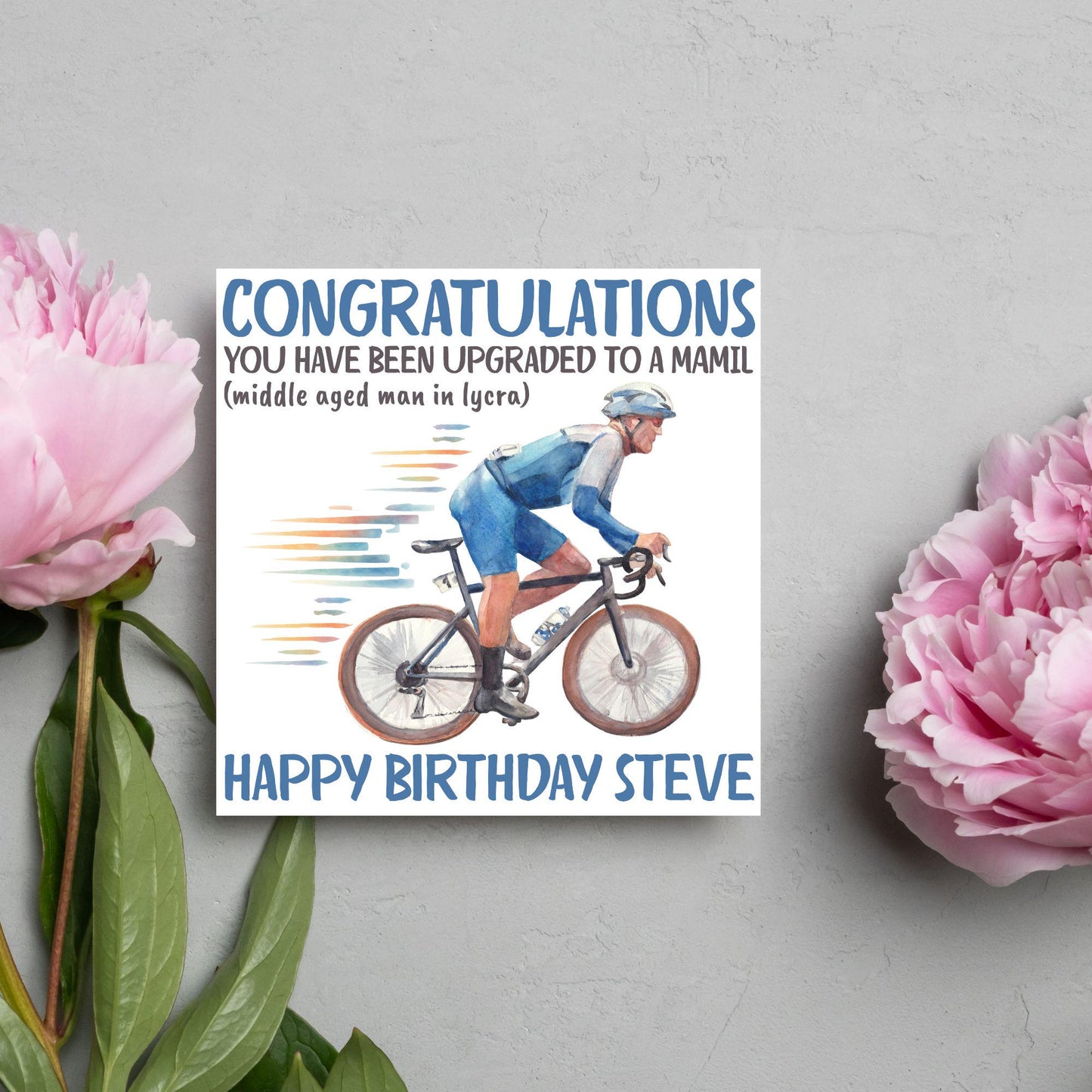 Personalised Cycling Birthday Card, MAMIL, Middle Aged Man, Custom Name Card for Dad, For Uncle, For Cyclist