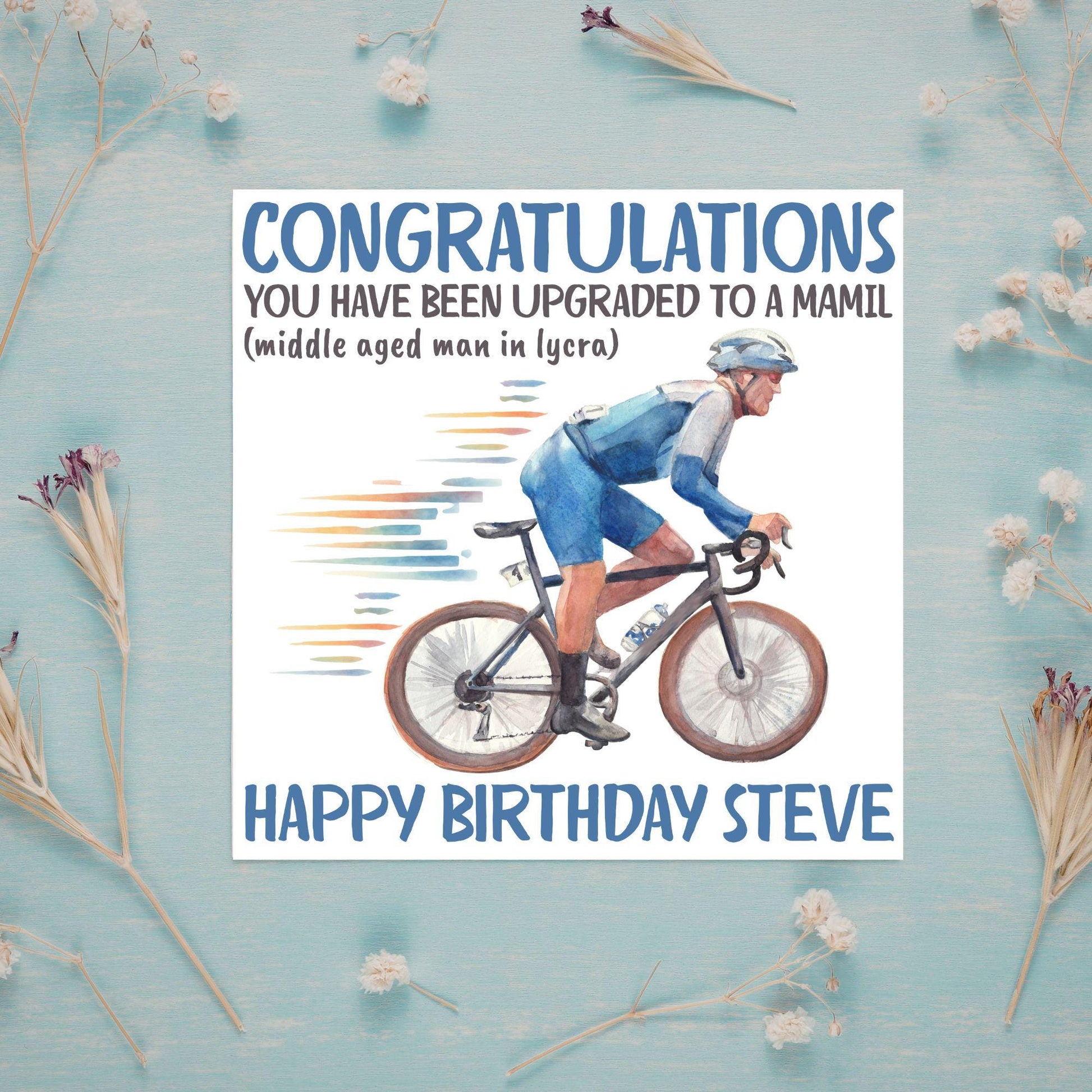 Personalised Cycling Birthday Card, MAMIL, Middle Aged Man, Custom Name Card for Dad, For Uncle, For Cyclist