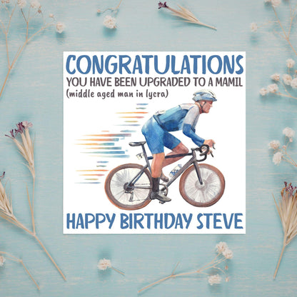 Personalised Cycling Birthday Card, MAMIL, Middle Aged Man, Custom Name Card for Dad, For Uncle, For Cyclist
