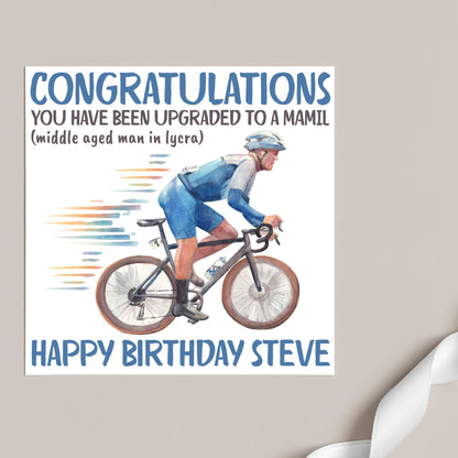 Personalised Cycling Birthday Card, MAMIL, Middle Aged Man, Custom Name Card for Dad, For Uncle, For Cyclist
