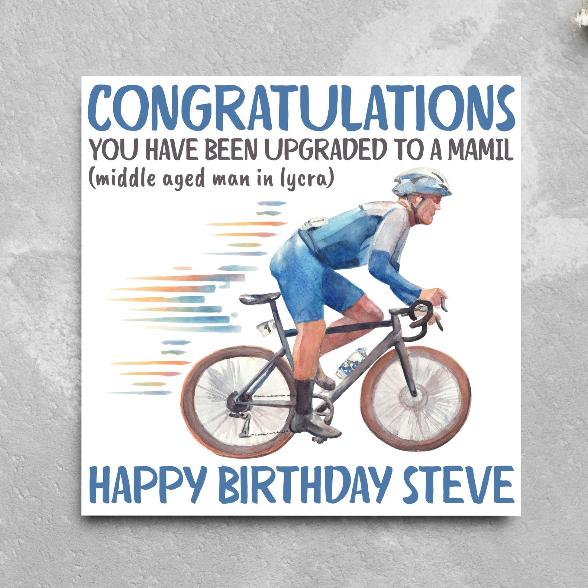 Personalised Cycling Birthday Card, MAMIL, Middle Aged Man, Custom Name Card for Dad, For Uncle, For Cyclist