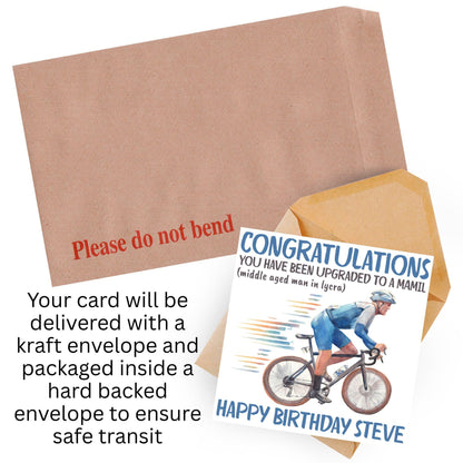 Personalised Cycling Birthday Card, MAMIL, Middle Aged Man, Custom Name Card for Dad, For Uncle, For Cyclist