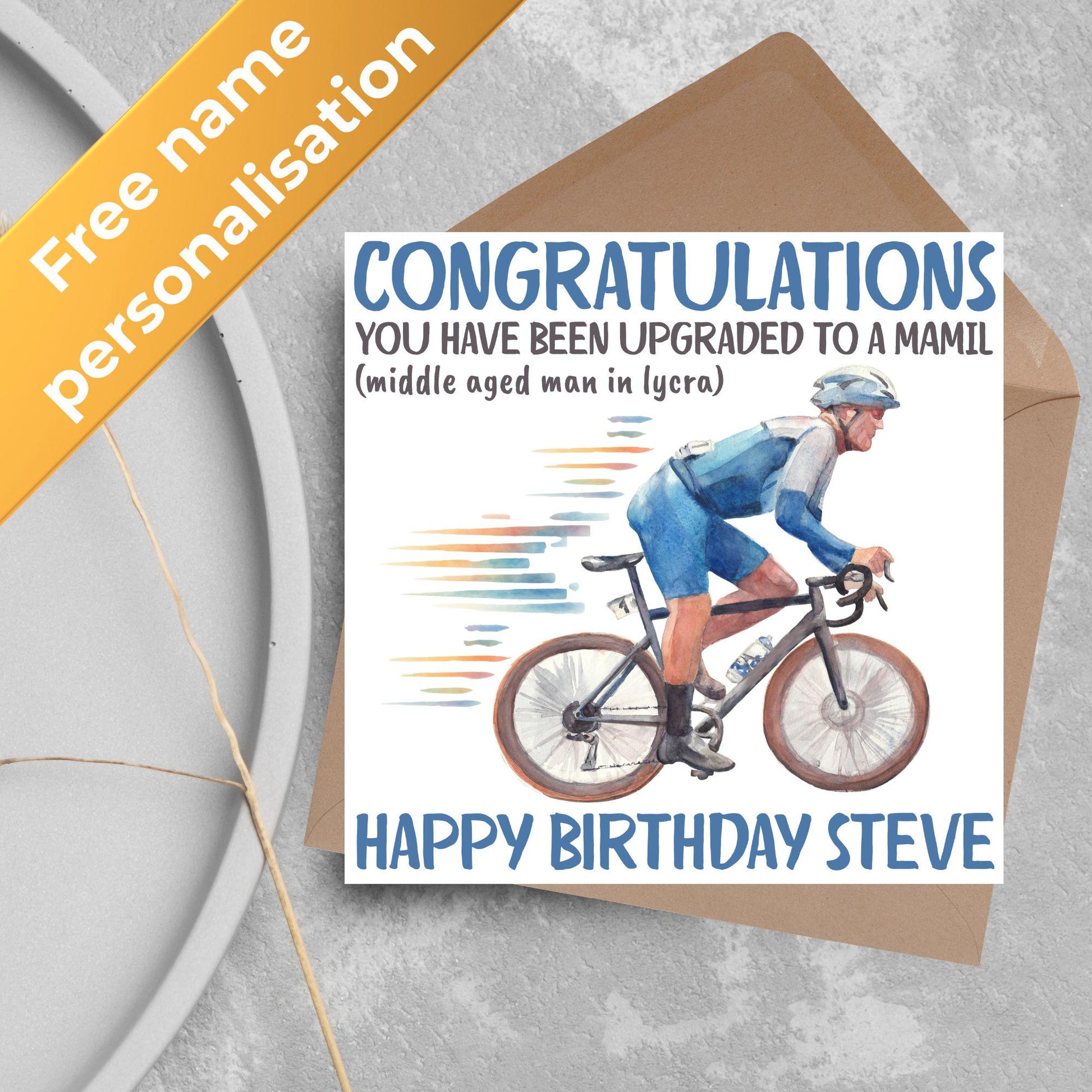 Personalised Cycling Birthday Card, MAMIL, Middle Aged Man, Custom Name Card for Dad, For Uncle, For Cyclist