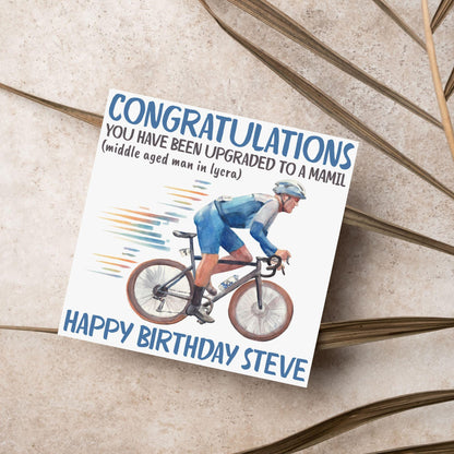 Personalised Cycling Birthday Card, MAMIL, Middle Aged Man, Custom Name Card for Dad, For Uncle, For Cyclist