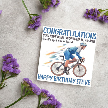 Personalised Cycling Birthday Card, MAMIL, Middle Aged Man, Custom Name Card for Dad, For Uncle, For Cyclist