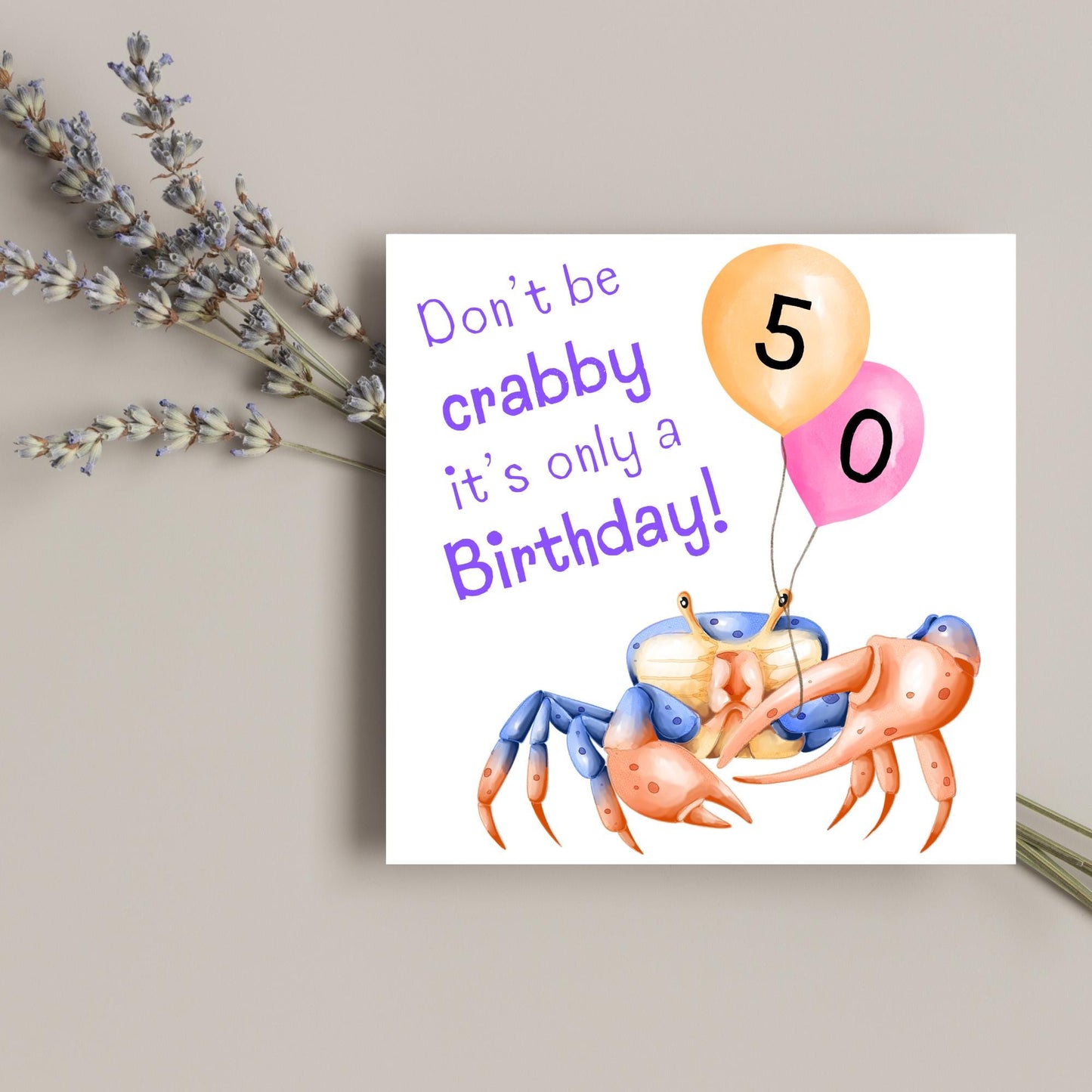 Crab Personalised Age Birthday Card Sea Themed, Nautical, 20th, 30th, 40th, 50th