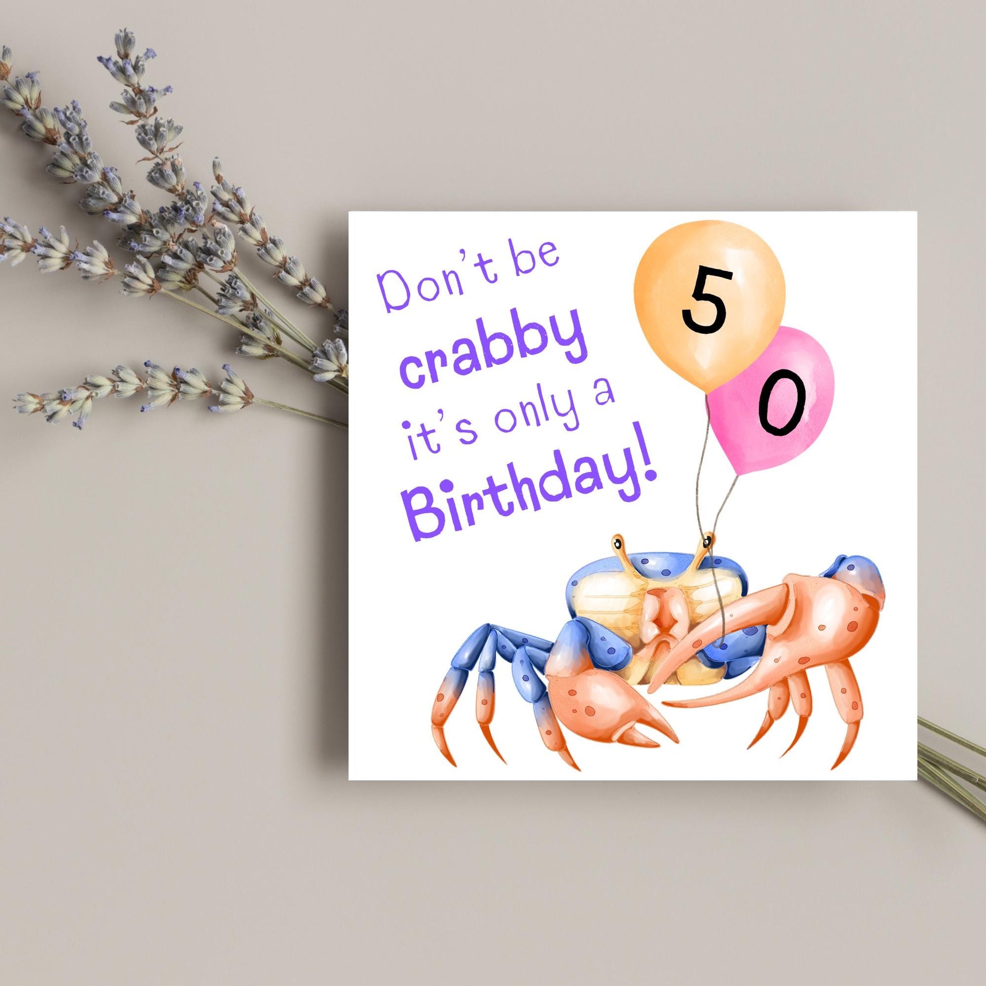 Crab Personalised Age Birthday Card Sea Themed, Nautical, 20th, 30th, 40th, 50th