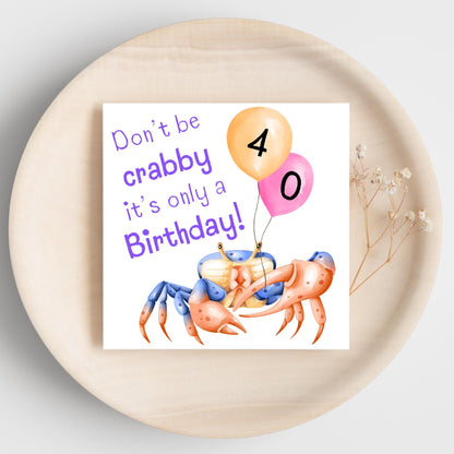 Crab Personalised Age Birthday Card Sea Themed, Nautical, 20th, 30th, 40th, 50th