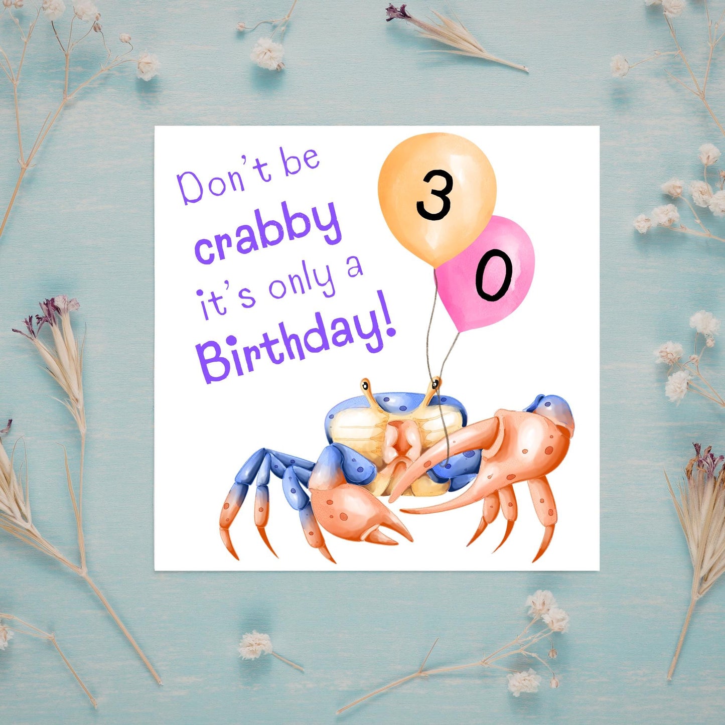 Crab Personalised Age Birthday Card Sea Themed, Nautical, 20th, 30th, 40th, 50th
