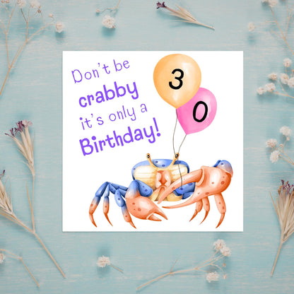 Crab Personalised Age Birthday Card Sea Themed, Nautical, 20th, 30th, 40th, 50th