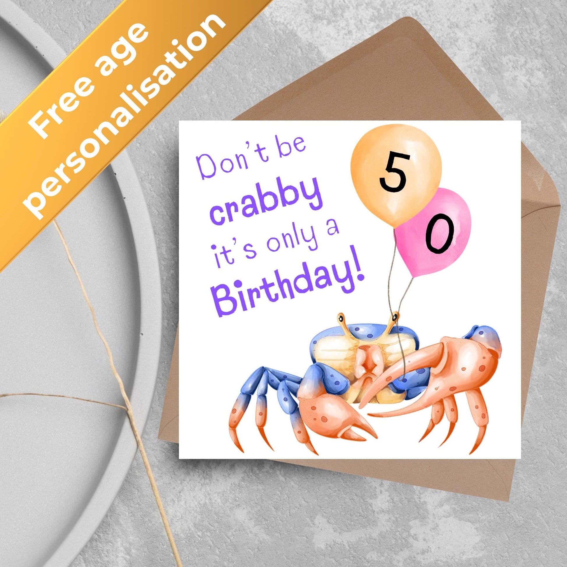 Crab Personalised Age Birthday Card Sea Themed, Nautical, 20th, 30th, 40th, 50th