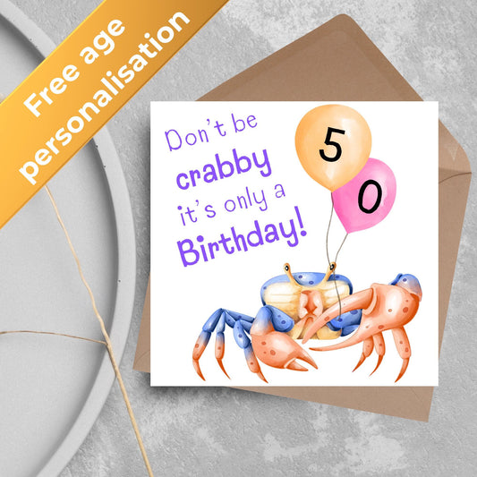 Crab Personalised Age Birthday Card Sea Themed, Nautical, 20th, 30th, 40th, 50th