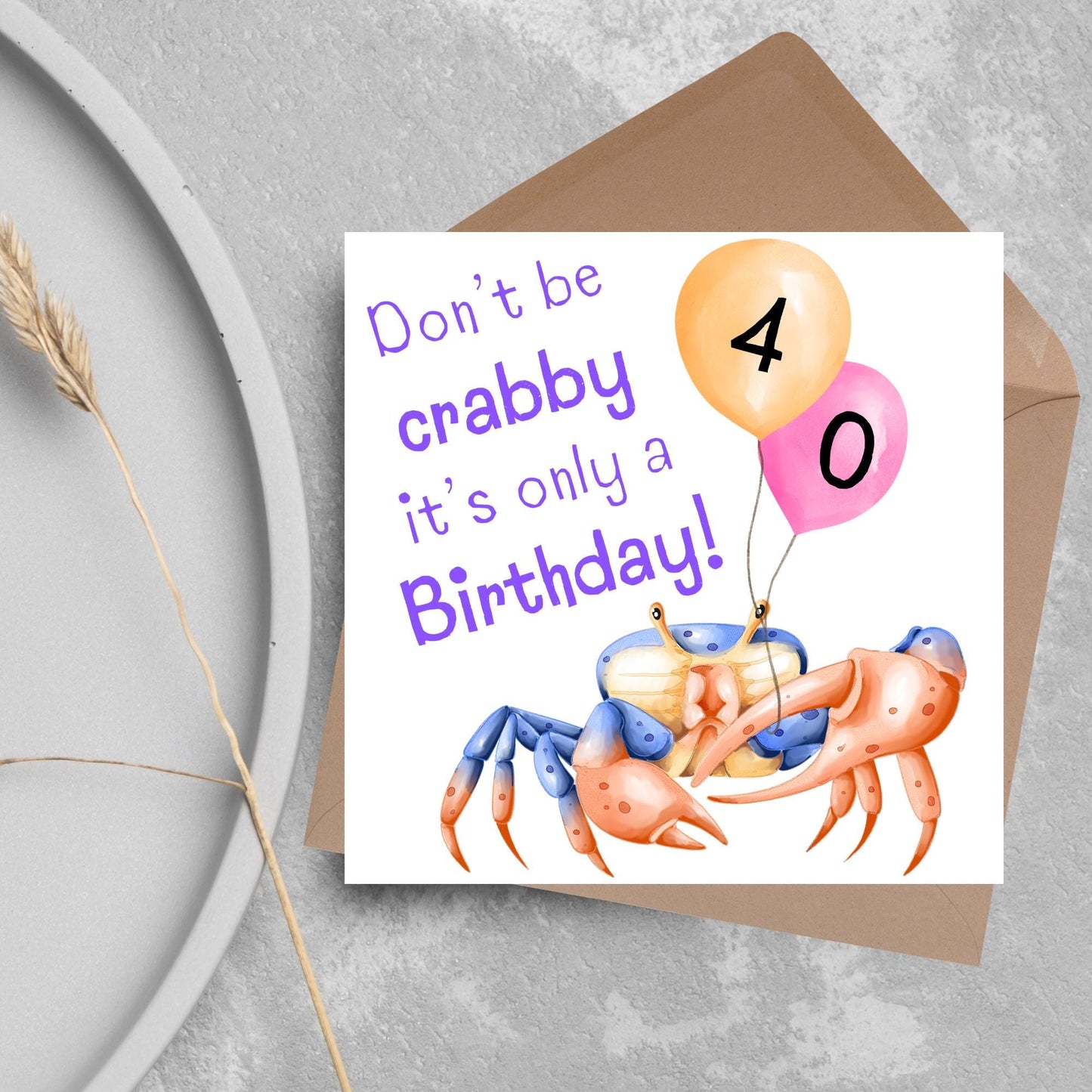 Crab Personalised Age Birthday Card Sea Themed, Nautical, 20th, 30th, 40th, 50th