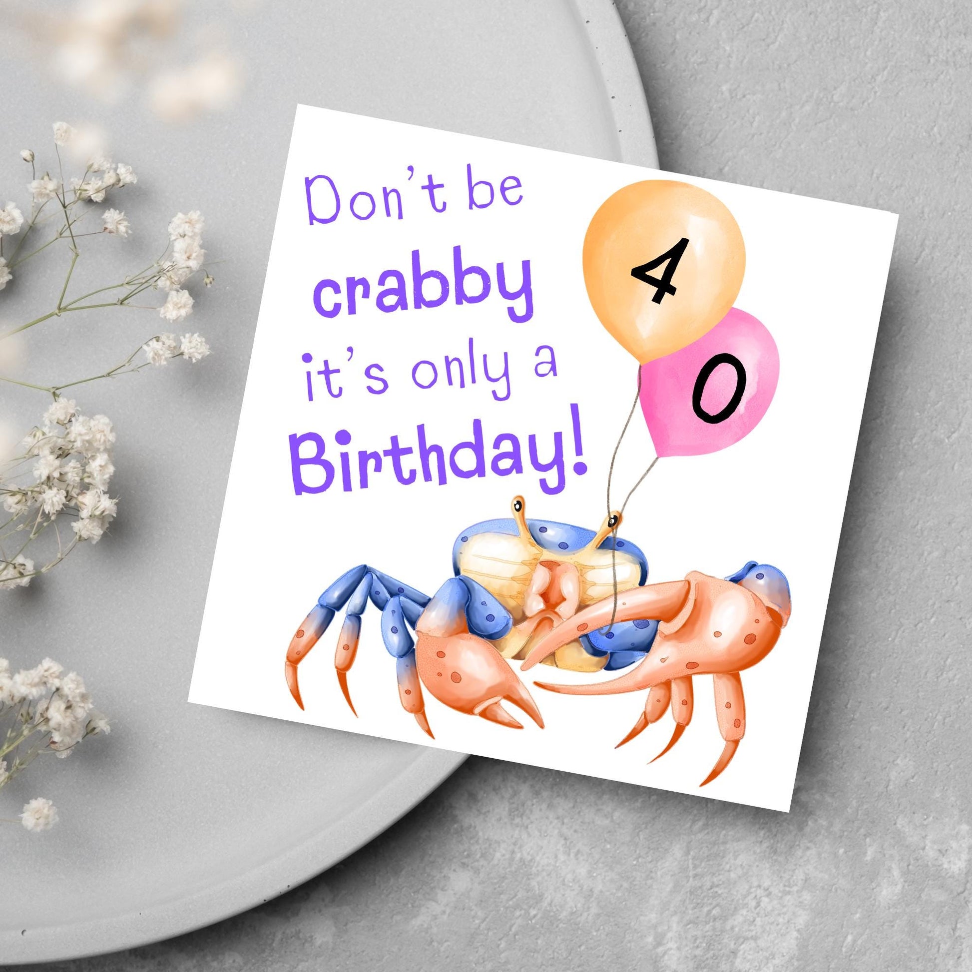 Crab Personalised Age Birthday Card Sea Themed, Nautical, 20th, 30th, 40th, 50th