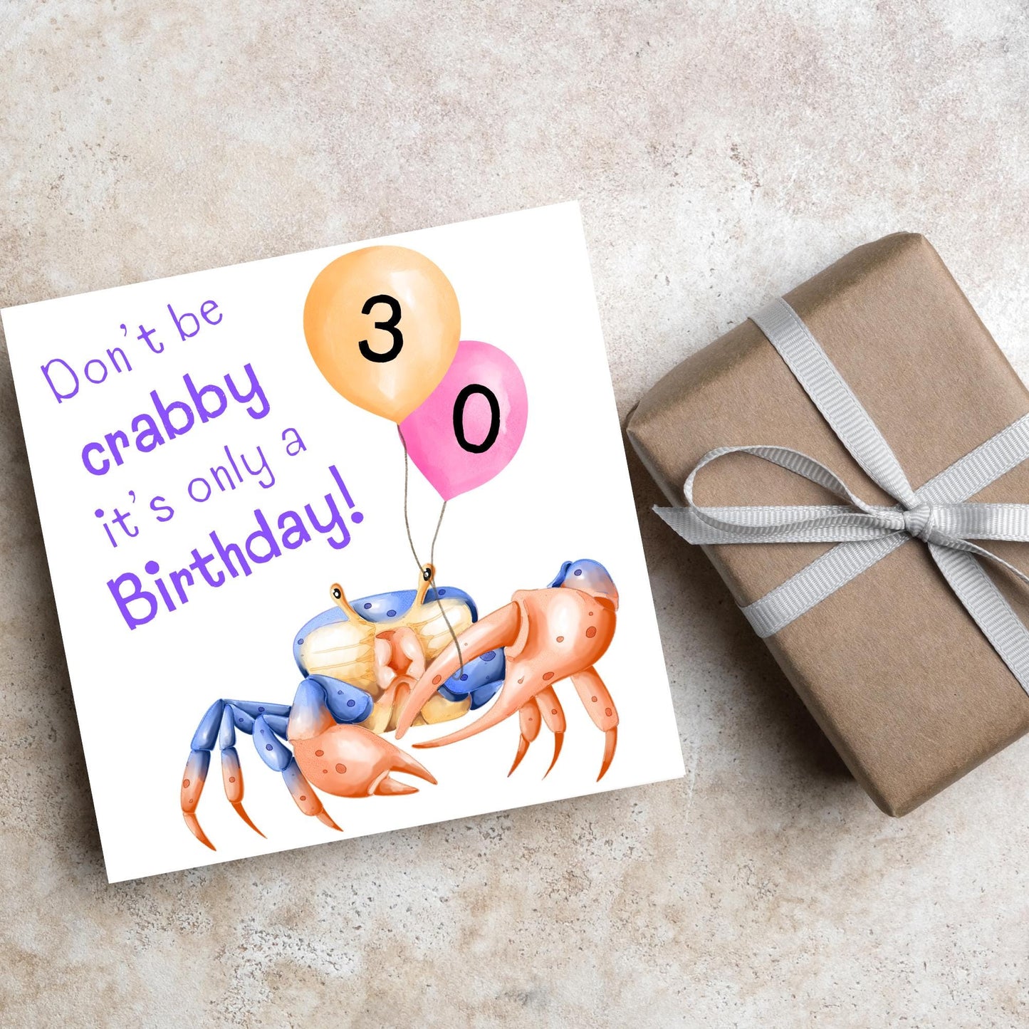Crab Personalised Age Birthday Card Sea Themed, Nautical, 20th, 30th, 40th, 50th